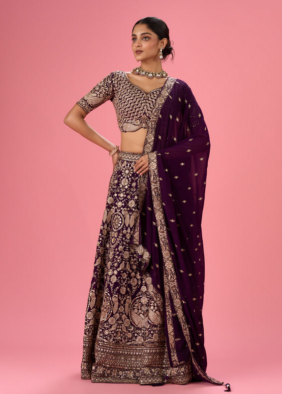Mohey Women Wine Wonder Georgette Lehenga