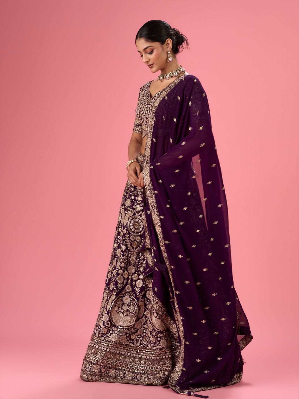 Mohey Women Wine Wonder Georgette Lehenga
