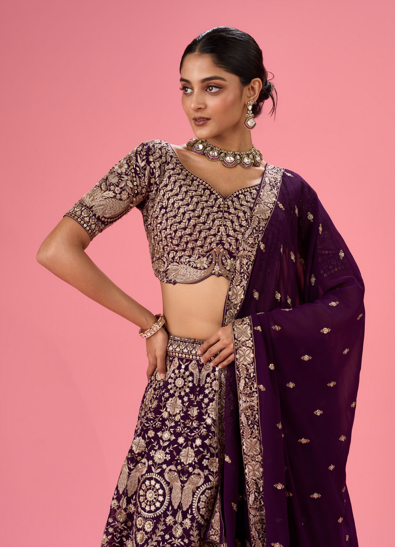 Mohey Women Wine Wonder Georgette Lehenga