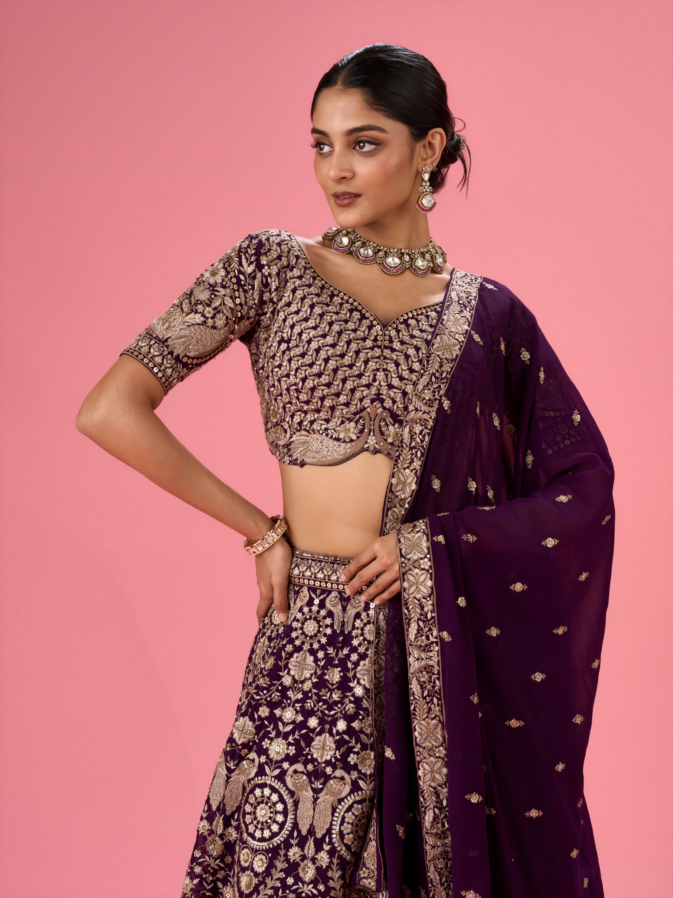 Mohey Women Wine Wonder Georgette Lehenga