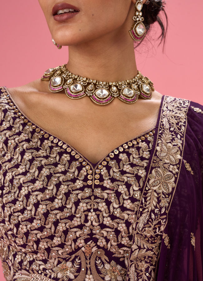 Mohey Women Wine Wonder Georgette Lehenga