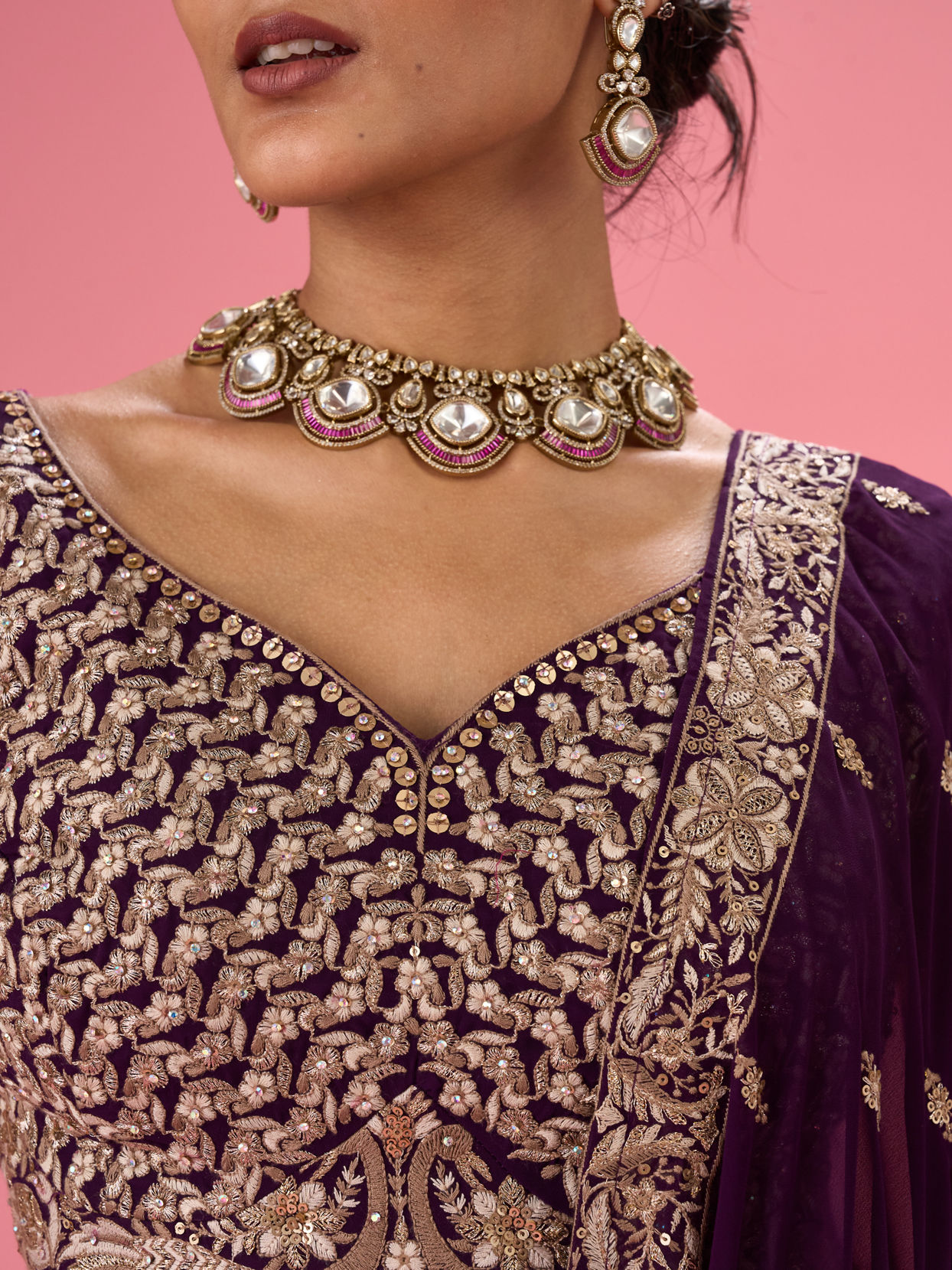 Mohey Women Wine Wonder Georgette Lehenga