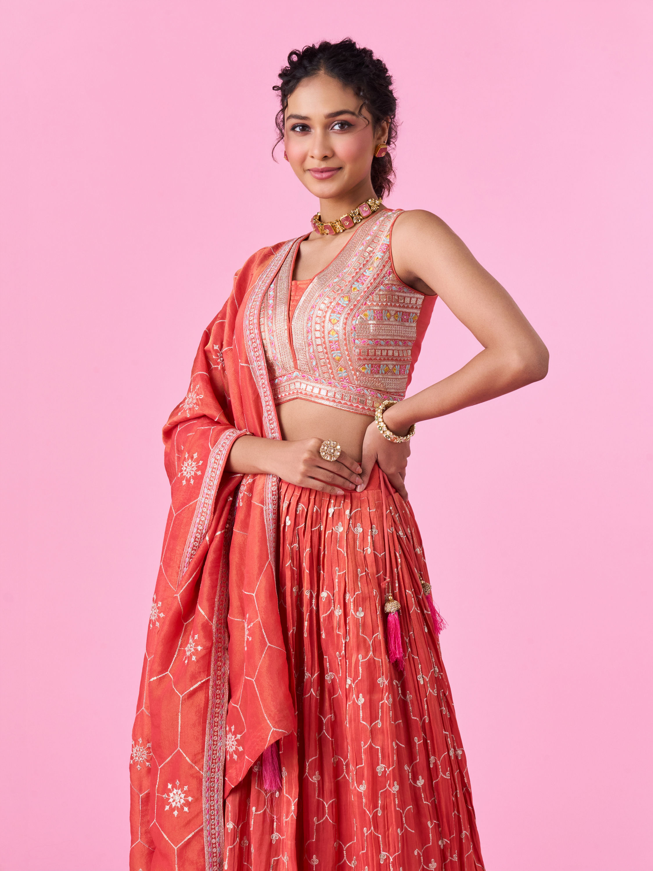 Mohey Women Gajree Pink Radiance Lehenga