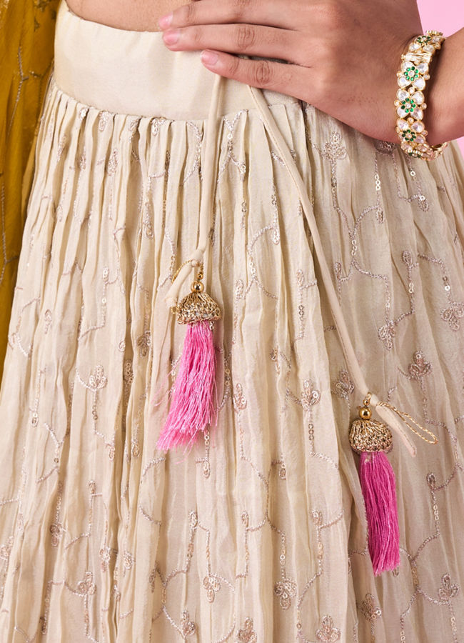 Mohey Women Elegant Beige Tissue Lehenga