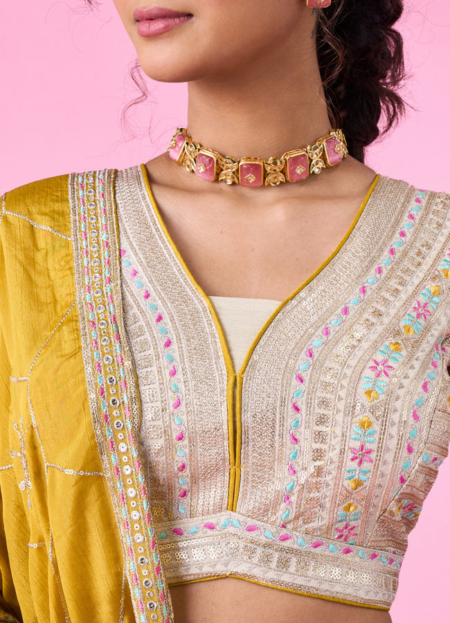 Mohey Women Elegant Beige Tissue Lehenga