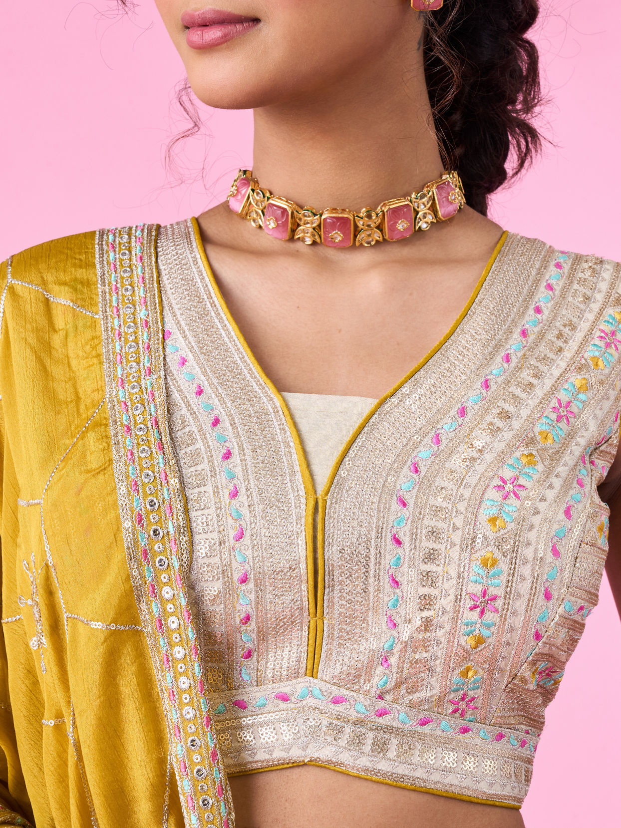 Mohey Women Elegant Beige Tissue Lehenga