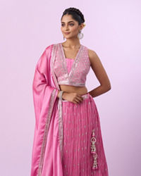 Mohey Women Pink Organza Elegance Lehenga
