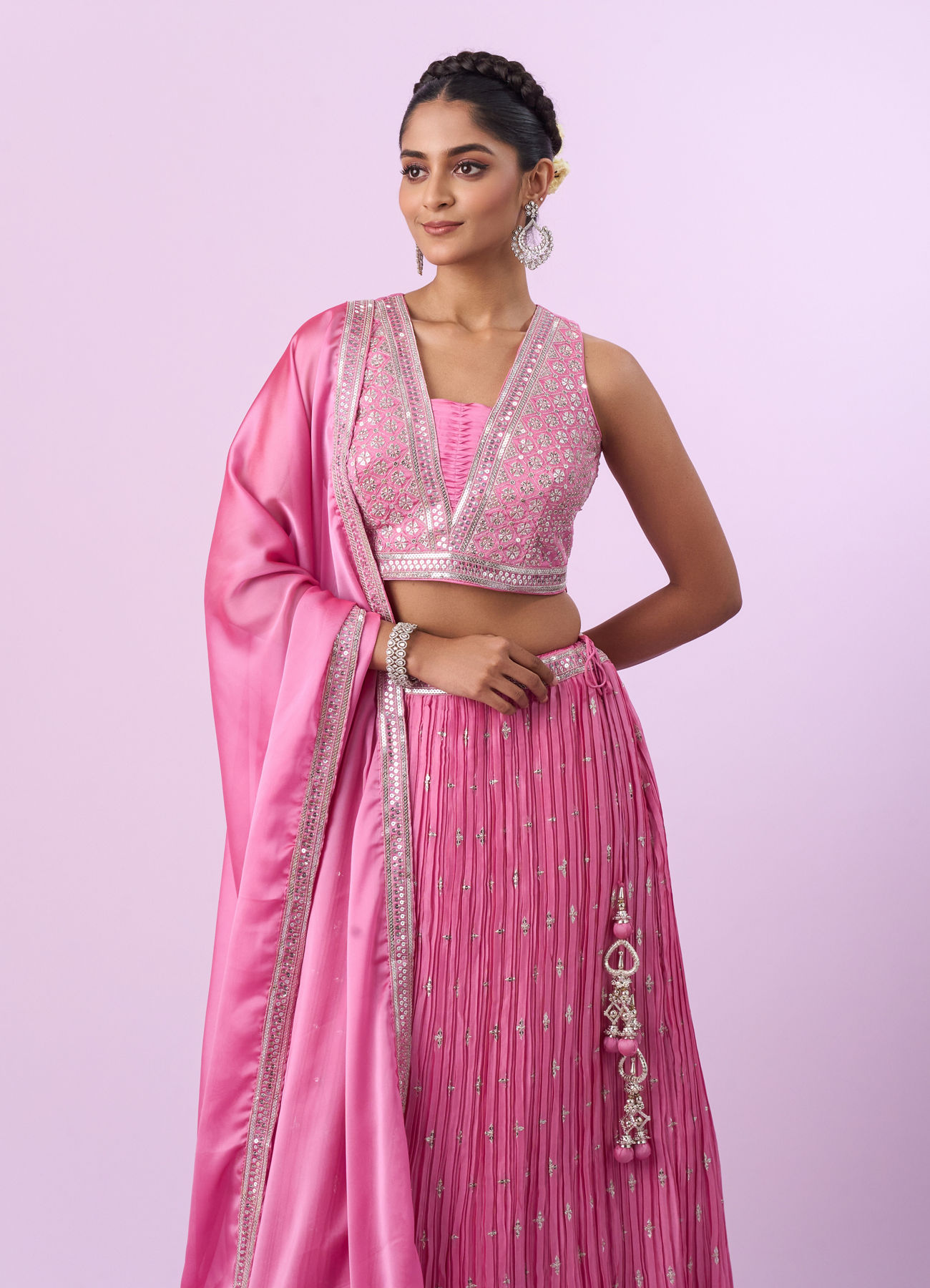 Mohey Women Pink Organza Elegance Lehenga