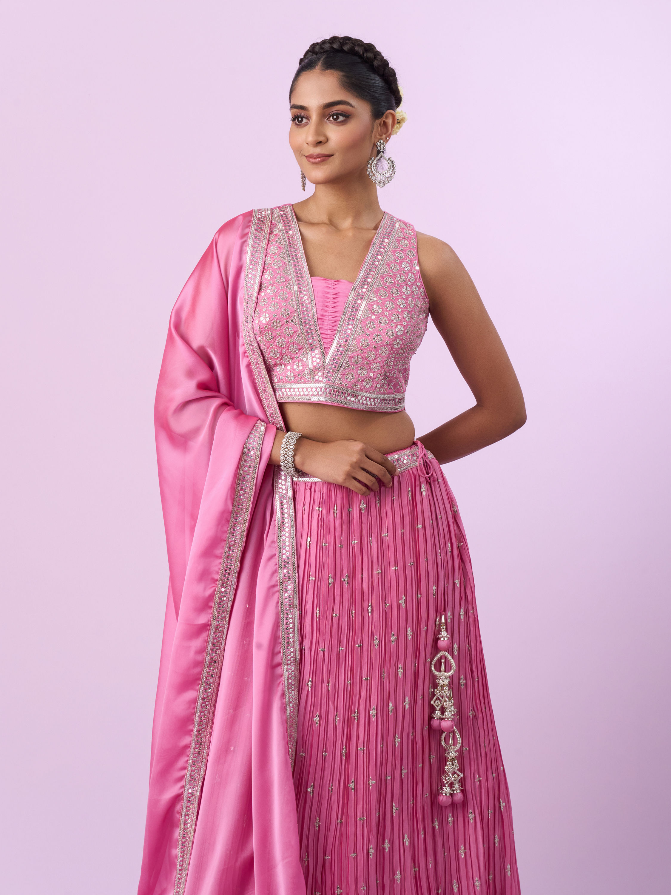 Mohey Women Pink Organza Elegance Lehenga
