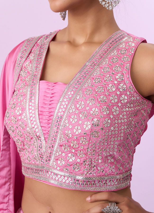 Mohey Women Pink Organza Elegance Lehenga