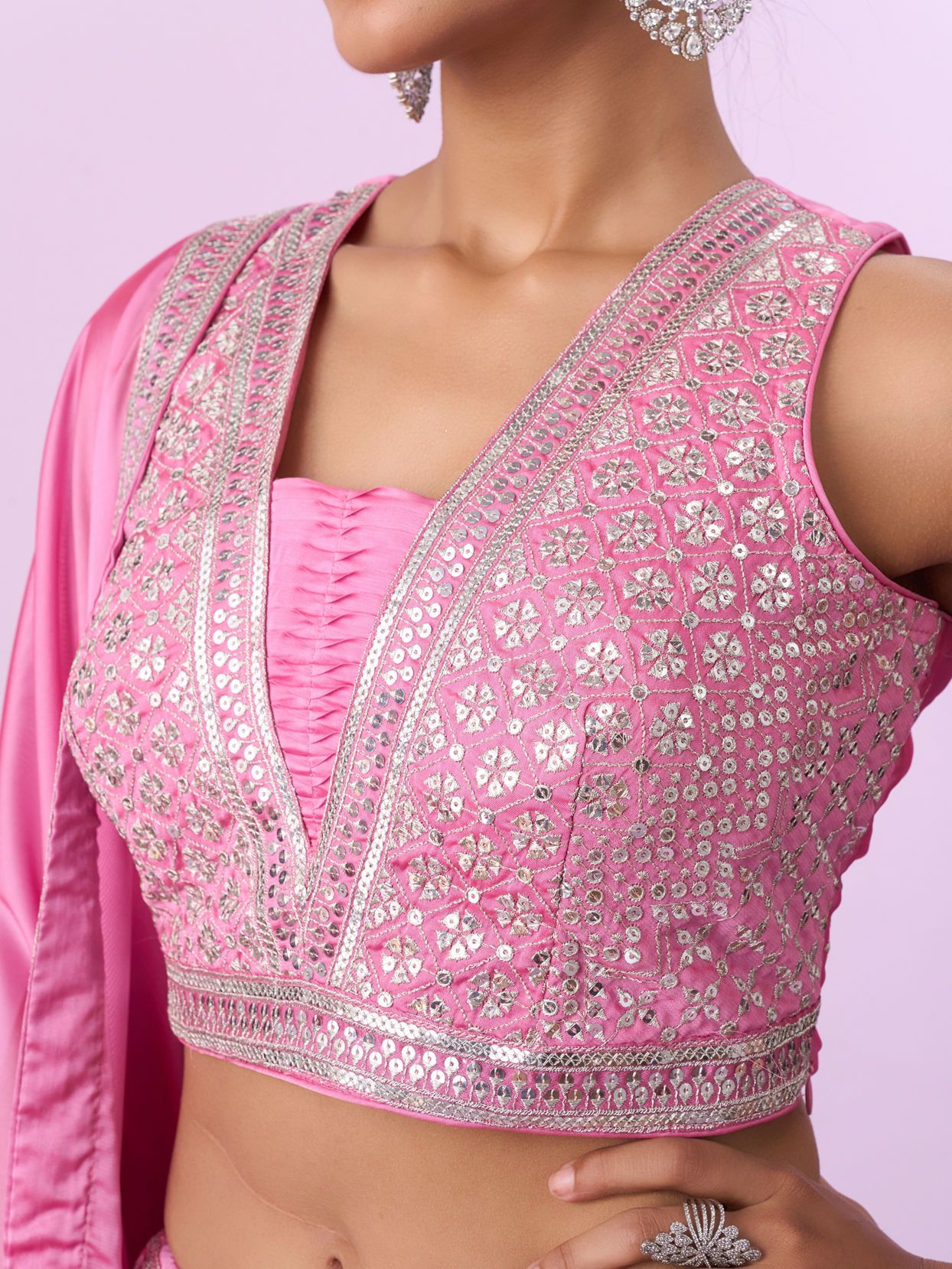 Mohey Women Pink Organza Elegance Lehenga