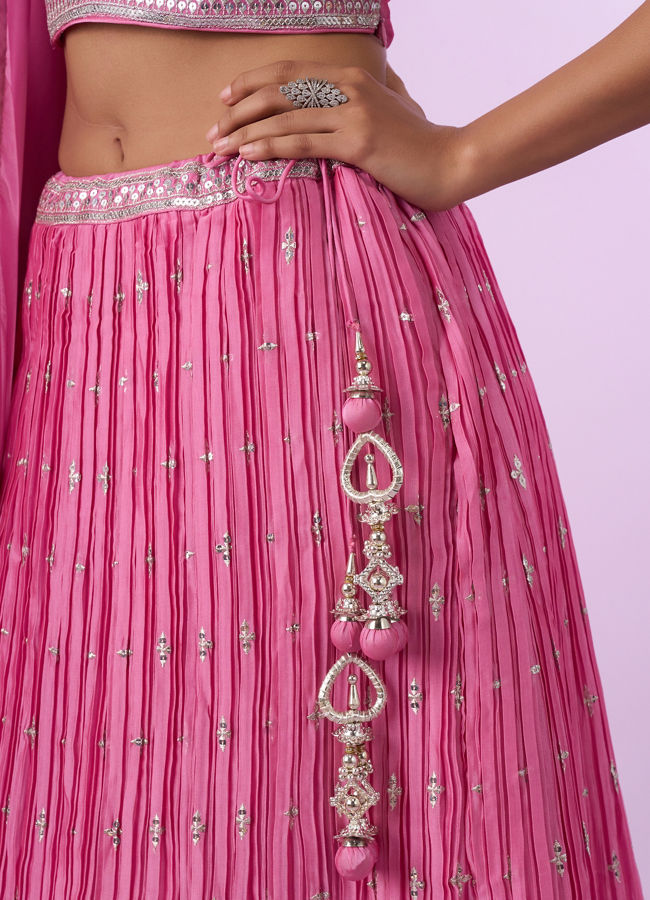Mohey Women Pink Organza Elegance Lehenga