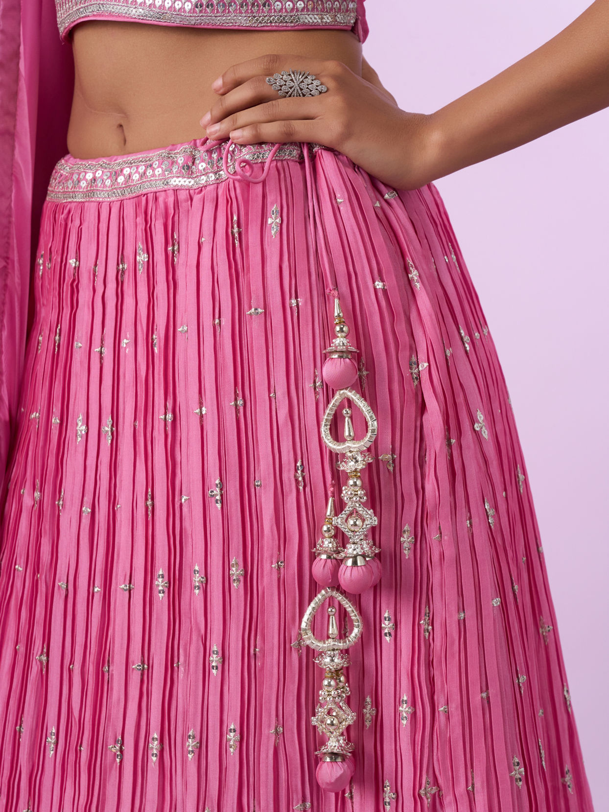 Mohey Women Pink Organza Elegance Lehenga
