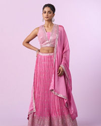 Mohey Women Pink Organza Elegance Lehenga