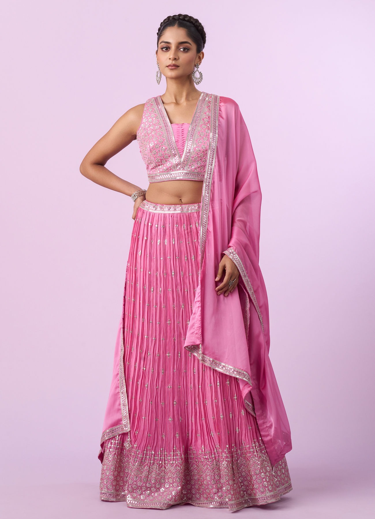 Mohey Women Pink Organza Elegance Lehenga