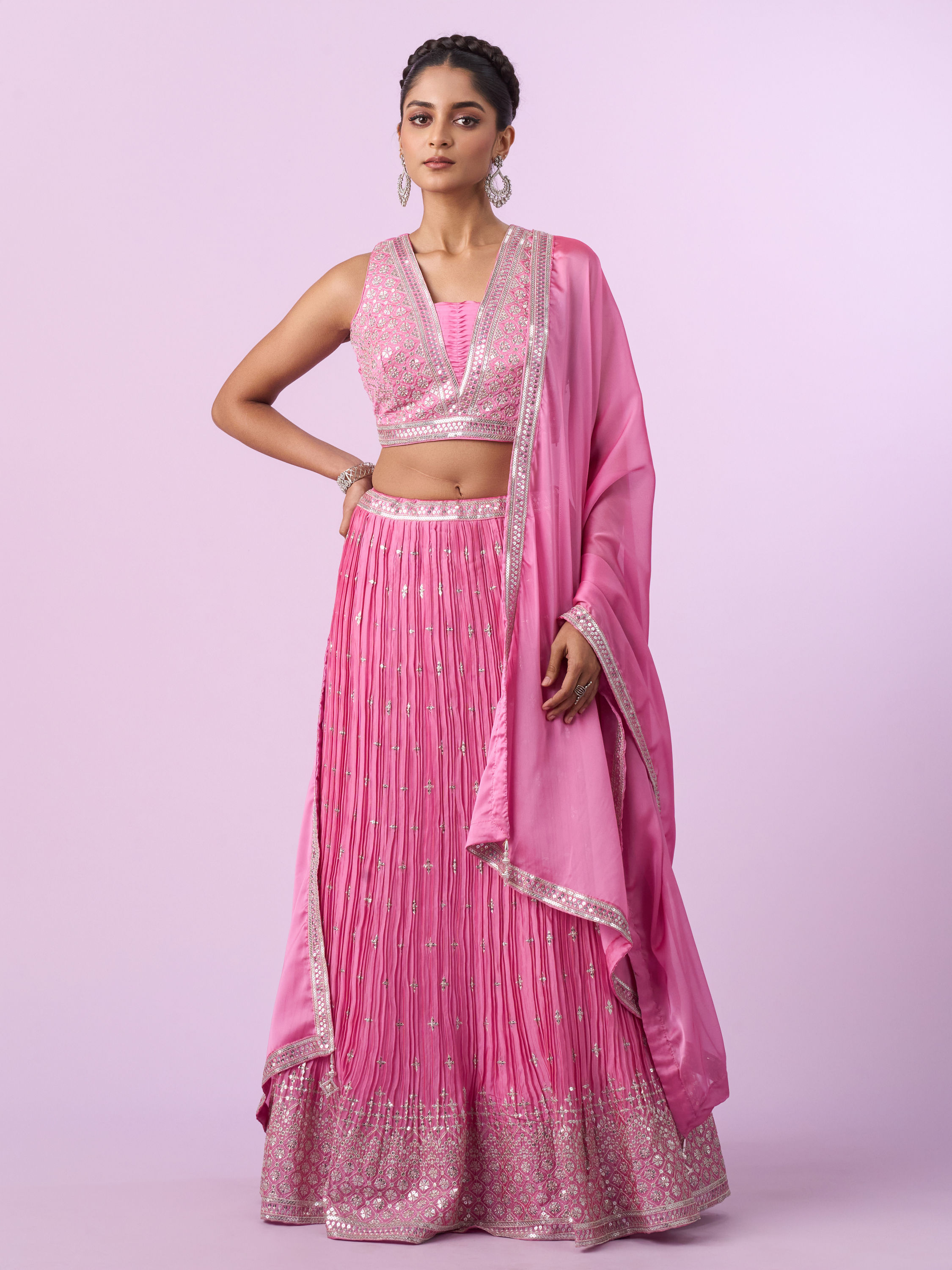 Mohey Women Pink Organza Elegance Lehenga