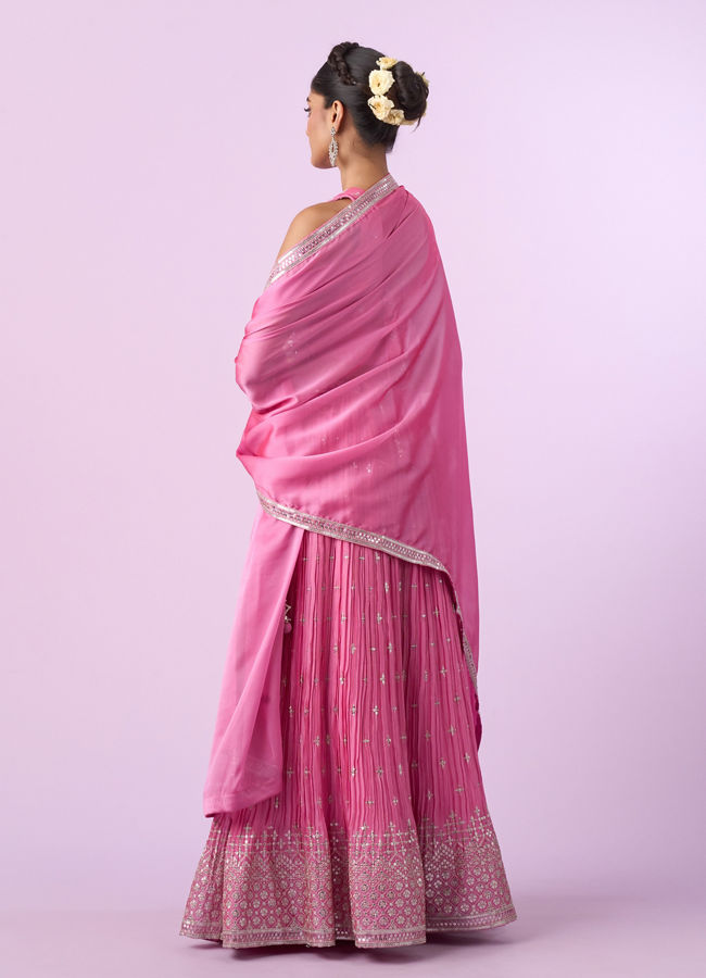 Mohey Women Pink Organza Elegance Lehenga