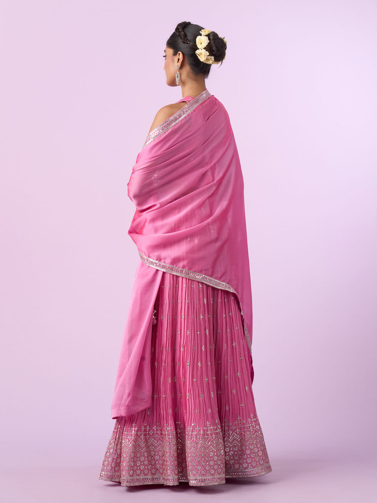 Mohey Women Pink Organza Elegance Lehenga