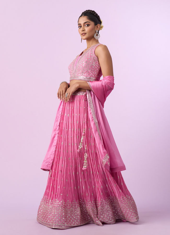 Mohey Women Pink Organza Elegance Lehenga