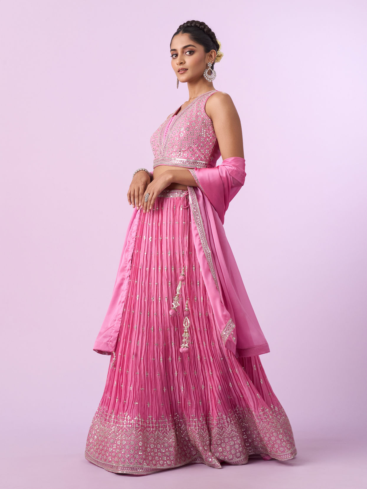Mohey Women Pink Organza Elegance Lehenga
