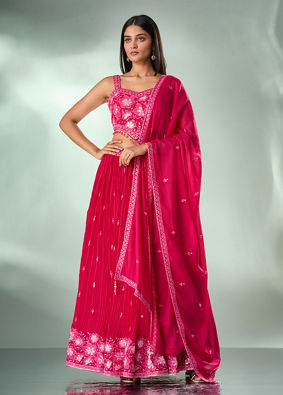 Mohey Women Pink Georgette Lehenga with Hand Embroidery
