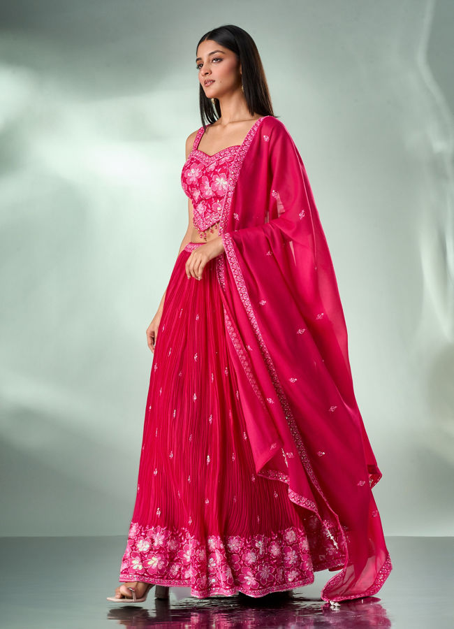 Mohey Women Pink Georgette Lehenga with Hand Embroidery