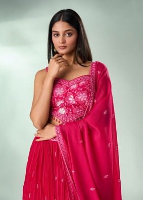Mohey Women Pink Georgette Lehenga with Hand Embroidery