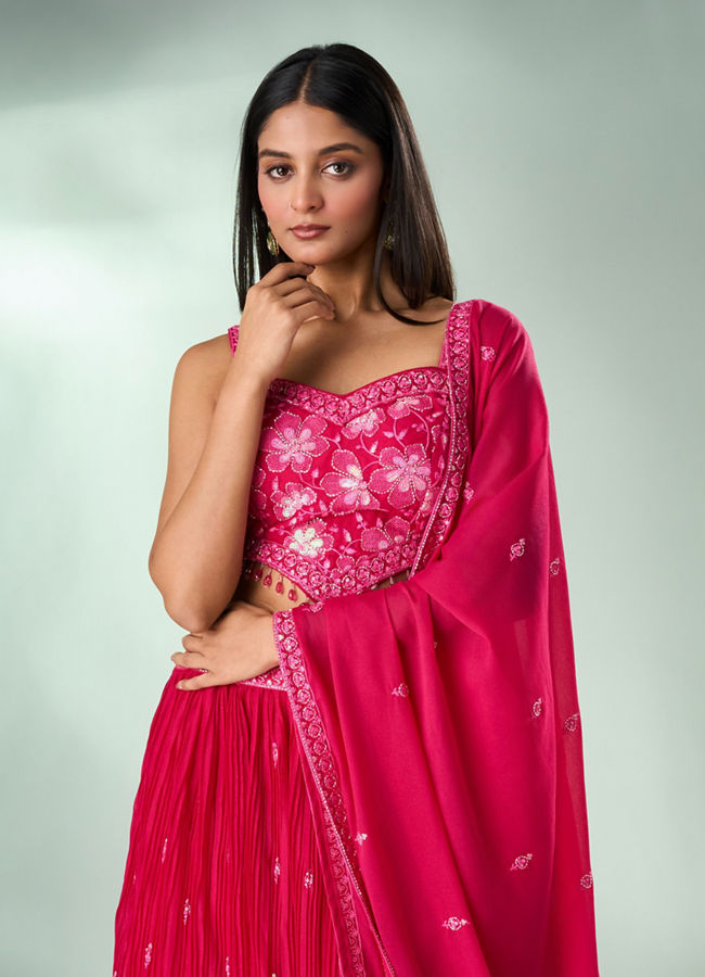 Mohey Women Pink Georgette Lehenga with Hand Embroidery