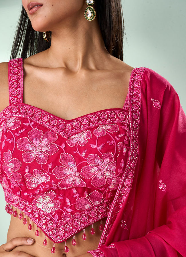 Mohey Women Pink Georgette Lehenga with Hand Embroidery