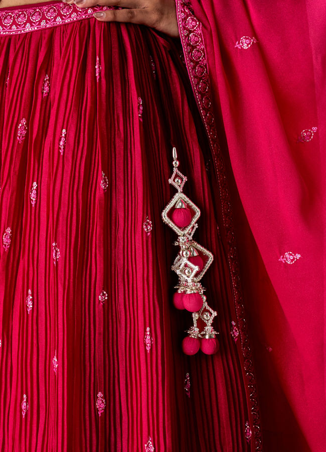 Mohey Women Pink Georgette Lehenga with Hand Embroidery