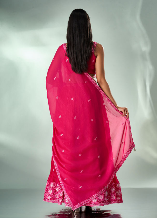Mohey Women Pink Georgette Lehenga with Hand Embroidery