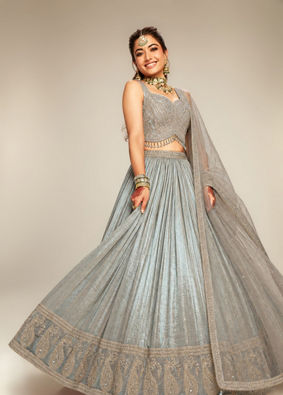 Mohey Women Grey Organza Embellished Lehenga