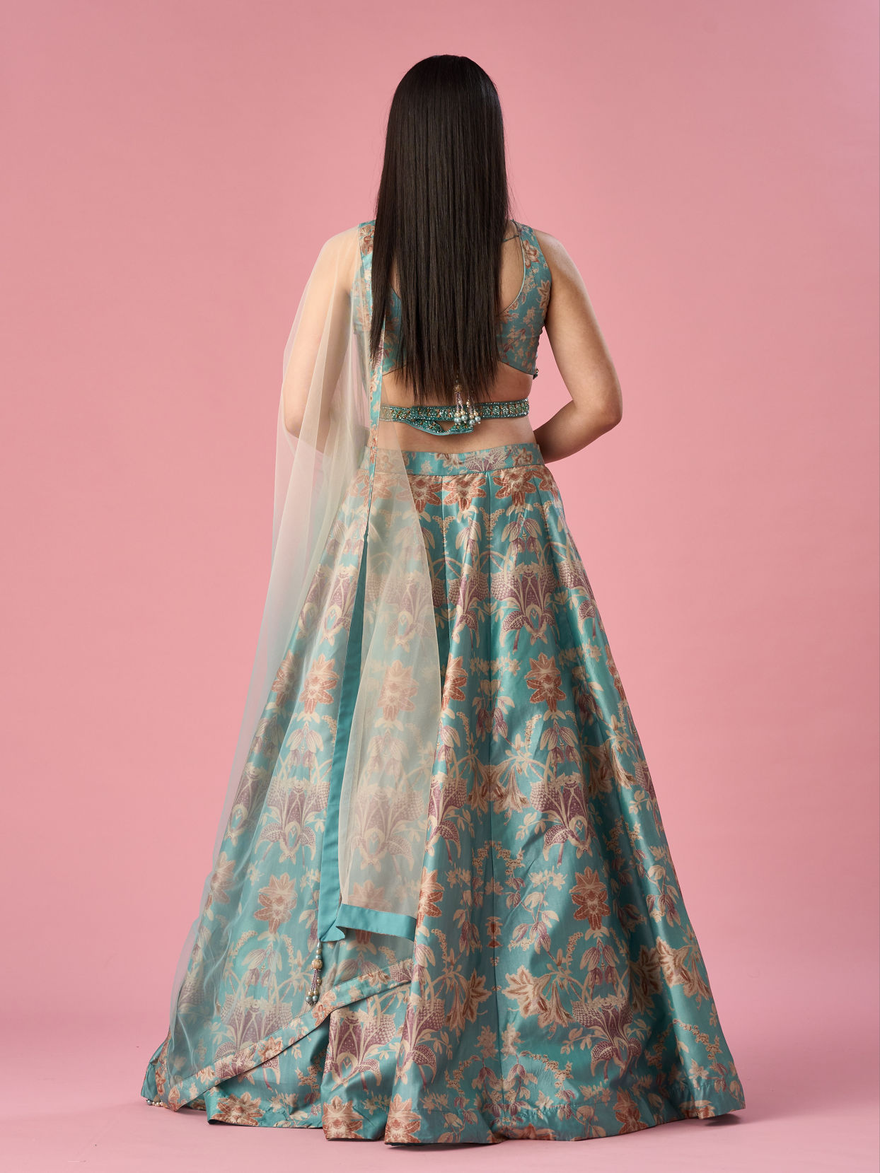 Mohey Women Light Blue Art Silk Lehenga with Hand Embroidery