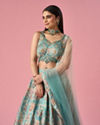 Mohey Women Light Blue Art Silk Lehenga with Hand Embroidery