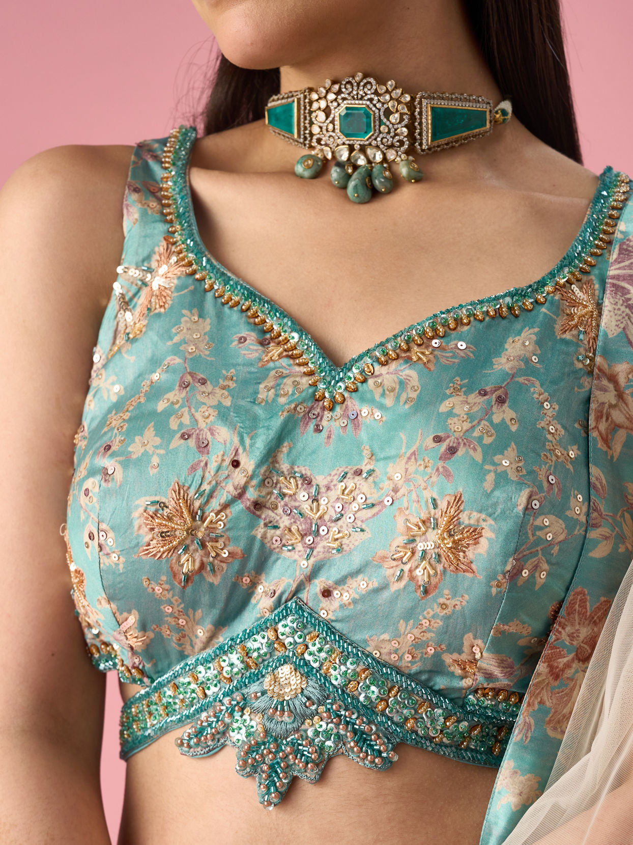 Mohey Women Light Blue Art Silk Lehenga with Hand Embroidery