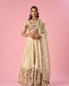 Mohey Women Cream Tissue Lehenga with Stone Work