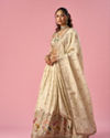 Mohey Women Cream Tissue Lehenga with Stone Work