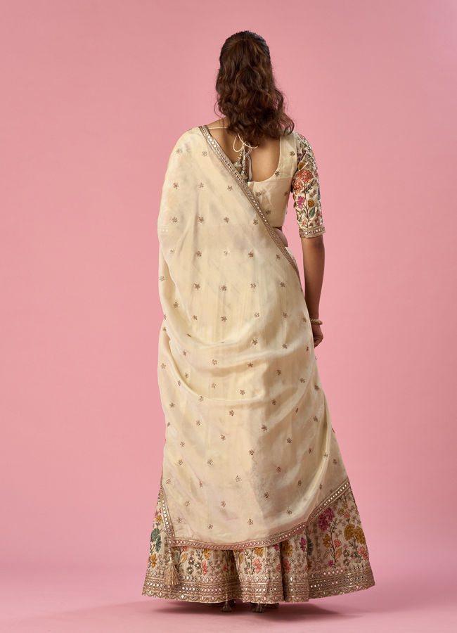 Mohey Women Cream Tissue Lehenga with Stone Work