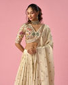 Mohey Women Cream Tissue Lehenga with Stone Work