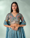 Mohey Women Light Blue Tissue Lehenga with Hand Embroidery