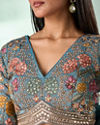 Mohey Women Light Blue Tissue Lehenga with Hand Embroidery