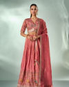 Mohey Women Dusty Pink Tissue Lehenga with Hand Embroidery