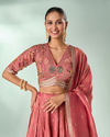 Mohey Women Dusty Pink Tissue Lehenga with Hand Embroidery