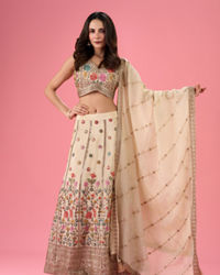 Mohey Women Cream Elegance Tissue Lehenga
