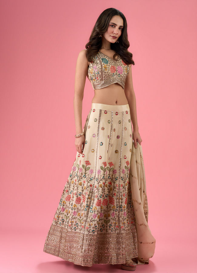 Mohey Women Cream Elegance Tissue Lehenga