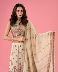 Mohey Women Cream Elegance Tissue Lehenga
