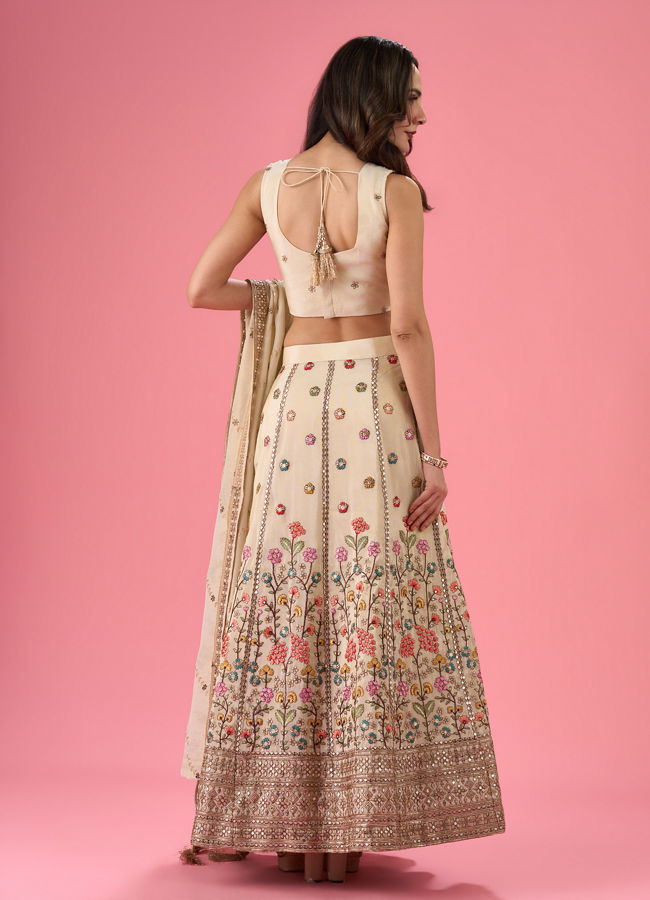 Mohey Women Cream Elegance Tissue Lehenga