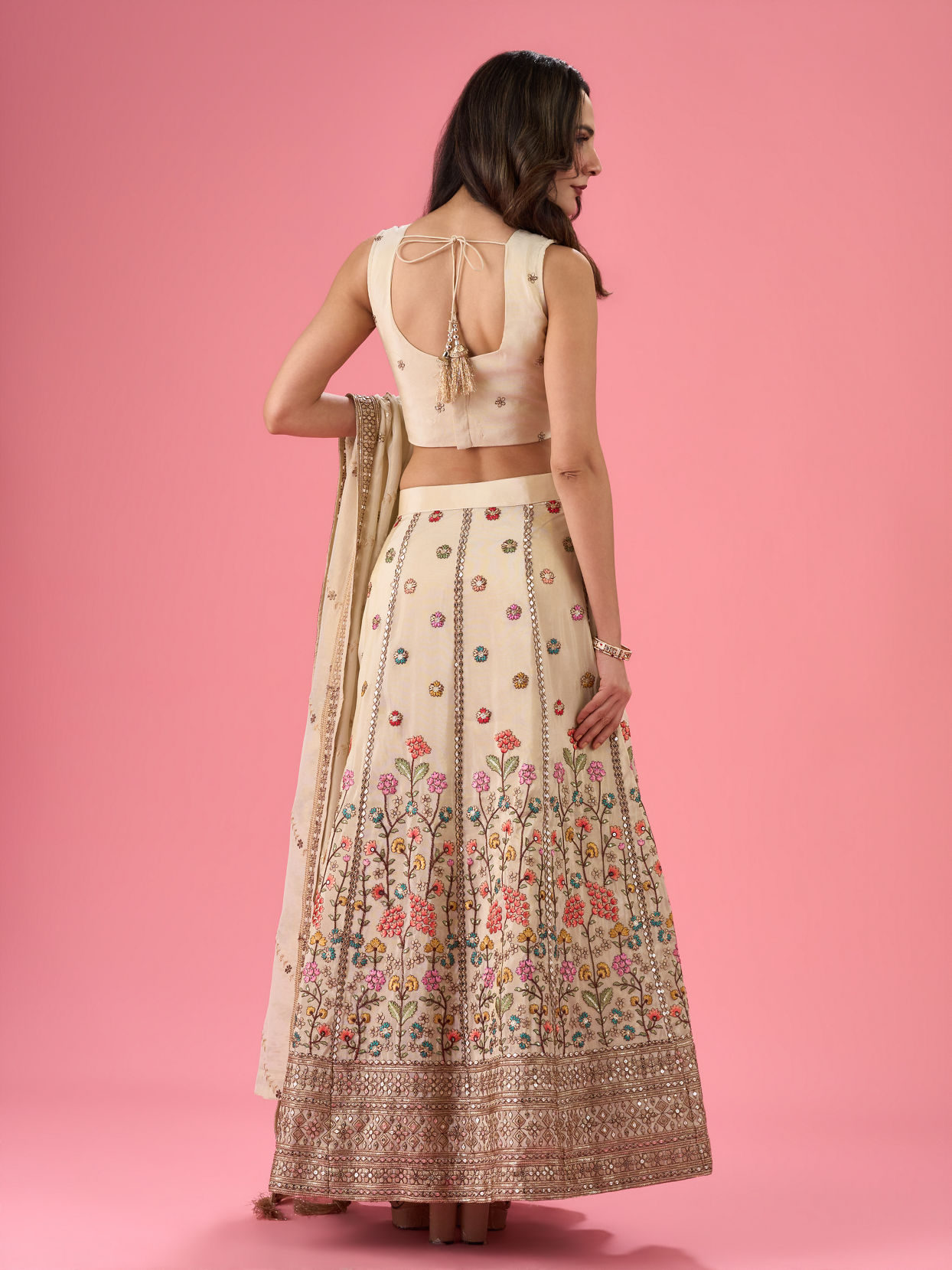 Mohey Women Cream Elegance Tissue Lehenga