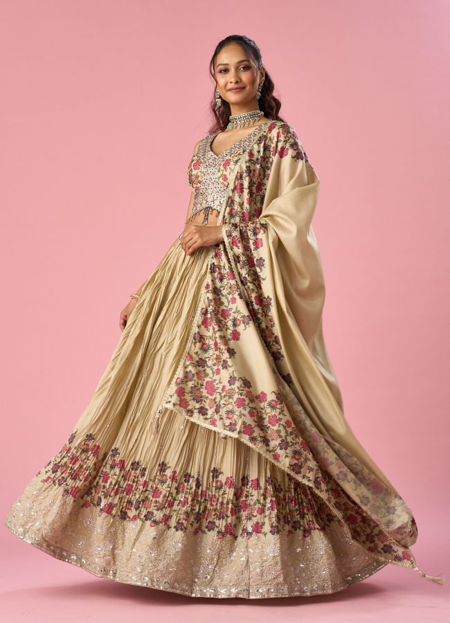 Mohey Women Fawn Organza Lehenga with Floral Embroidery