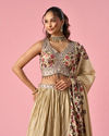 Mohey Women Fawn Organza Lehenga with Floral Embroidery